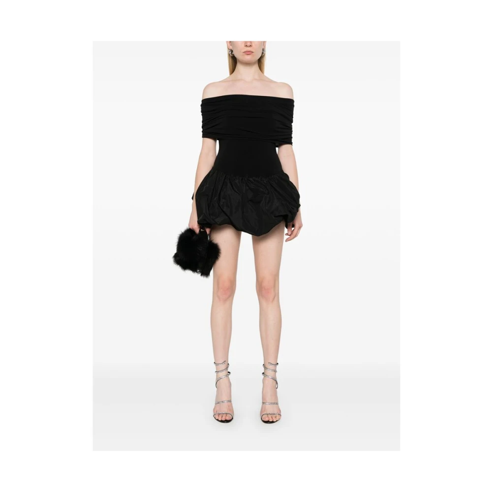 Anna October Zwarte Off-Shoulder Jurk met Gerimpeld Bovenlijf Black Dames