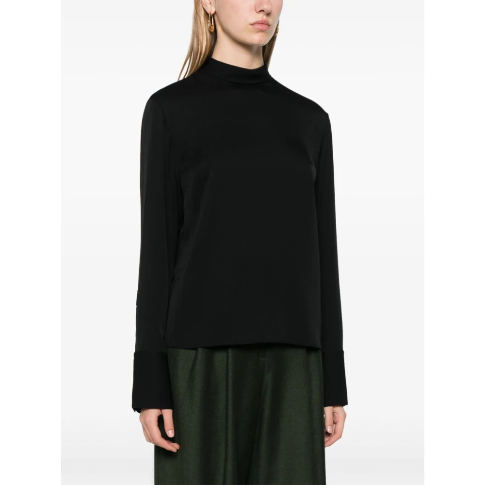 Theory Zijden Georgette Striknek Blouse Black Dames