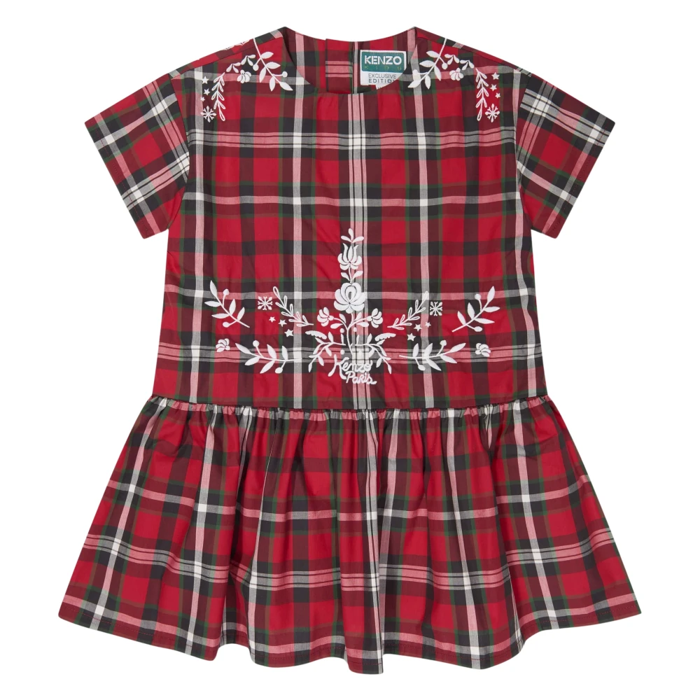 Kenzo Red Dresses, Female, 12 Y, Checked Embroide Festive Dress