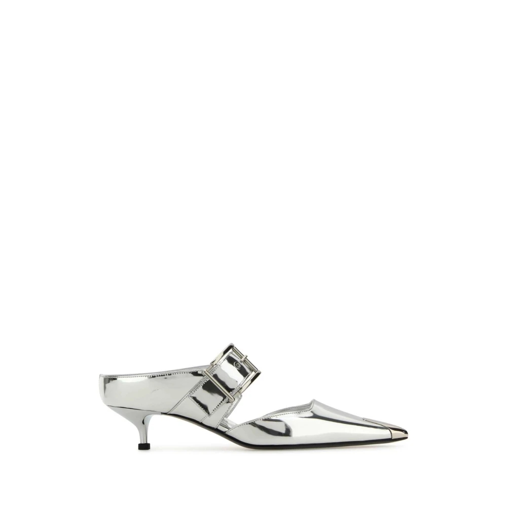 Alexander Mcqueen Women's Gray Heeled Mules, 4 Uk, Silver Punk Pumps