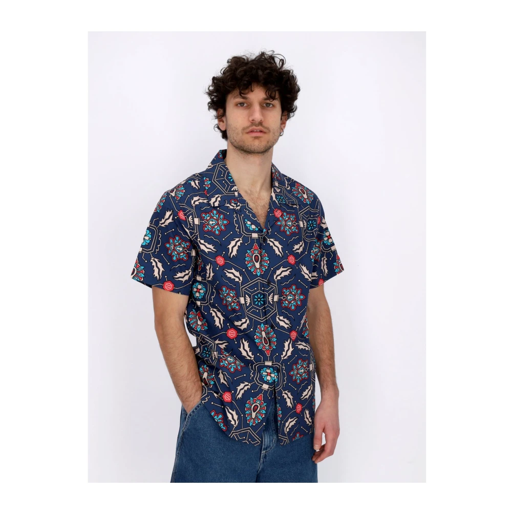 Dolly Noire Blauwe Fronds Tapestry Bowling Shirt Multicolor Heren