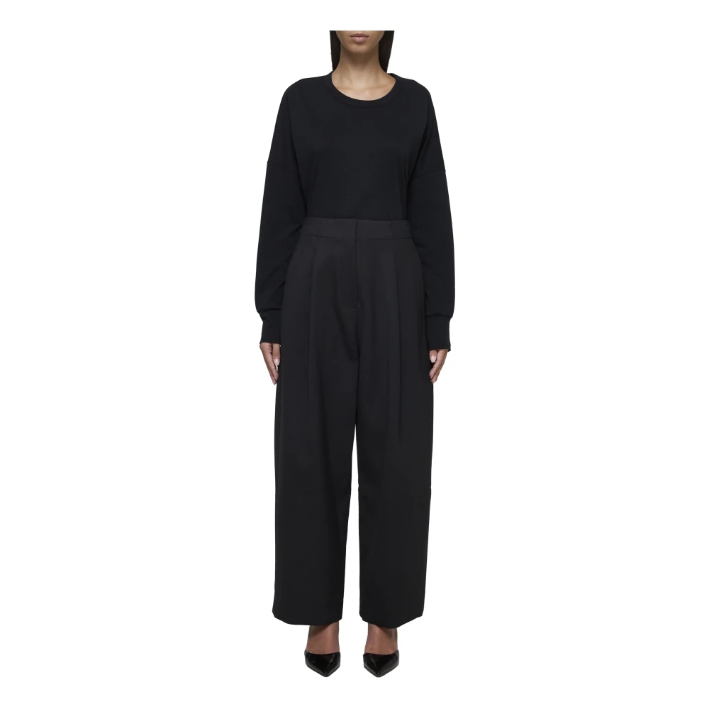Studio Nicholson Zwarte Wijde Broek met Plooien Black Dames