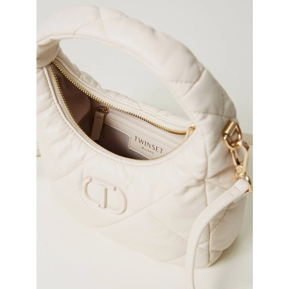 Twinset Gewatteerde leren hobo tas Beige Dames