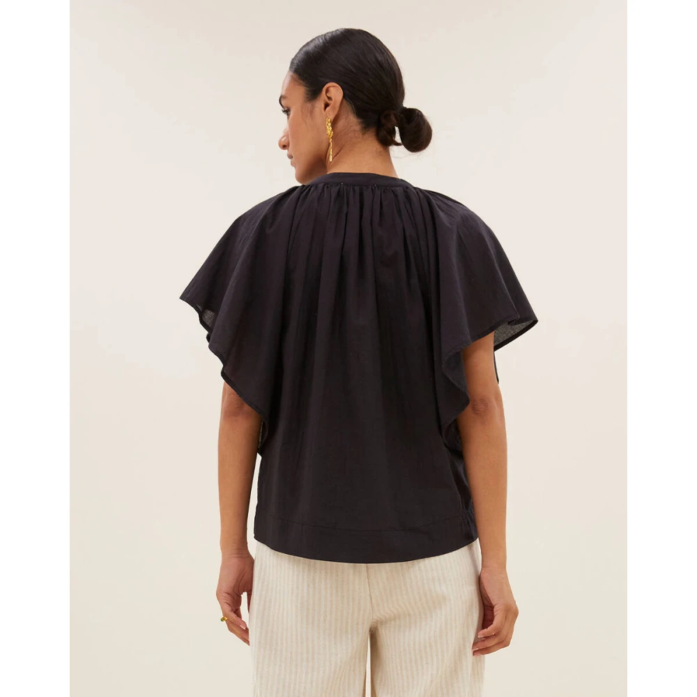 By-Bar Korte Mouw Vina Blouse Black Dames