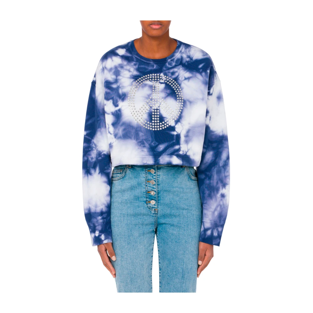 Moschino Tie-Dye Katoenen Sweatshirt met Kristalapplicatie Blue Dames