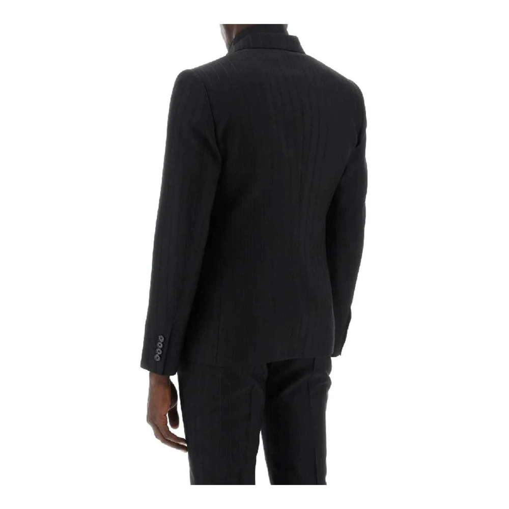 Celine Zwarte Wol Gestreepte Jas Black Heren