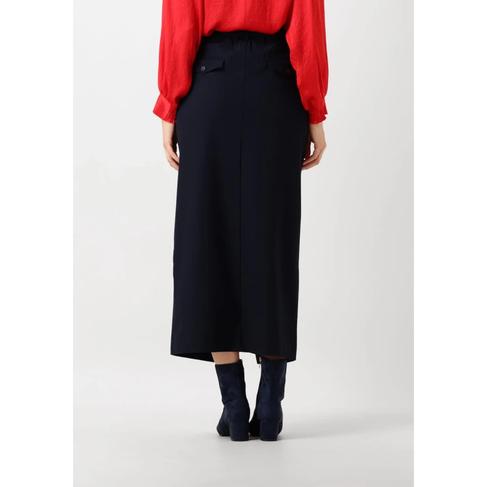 Summum Woman Blauwe Viscose Blend Midi Rok Blue Dames