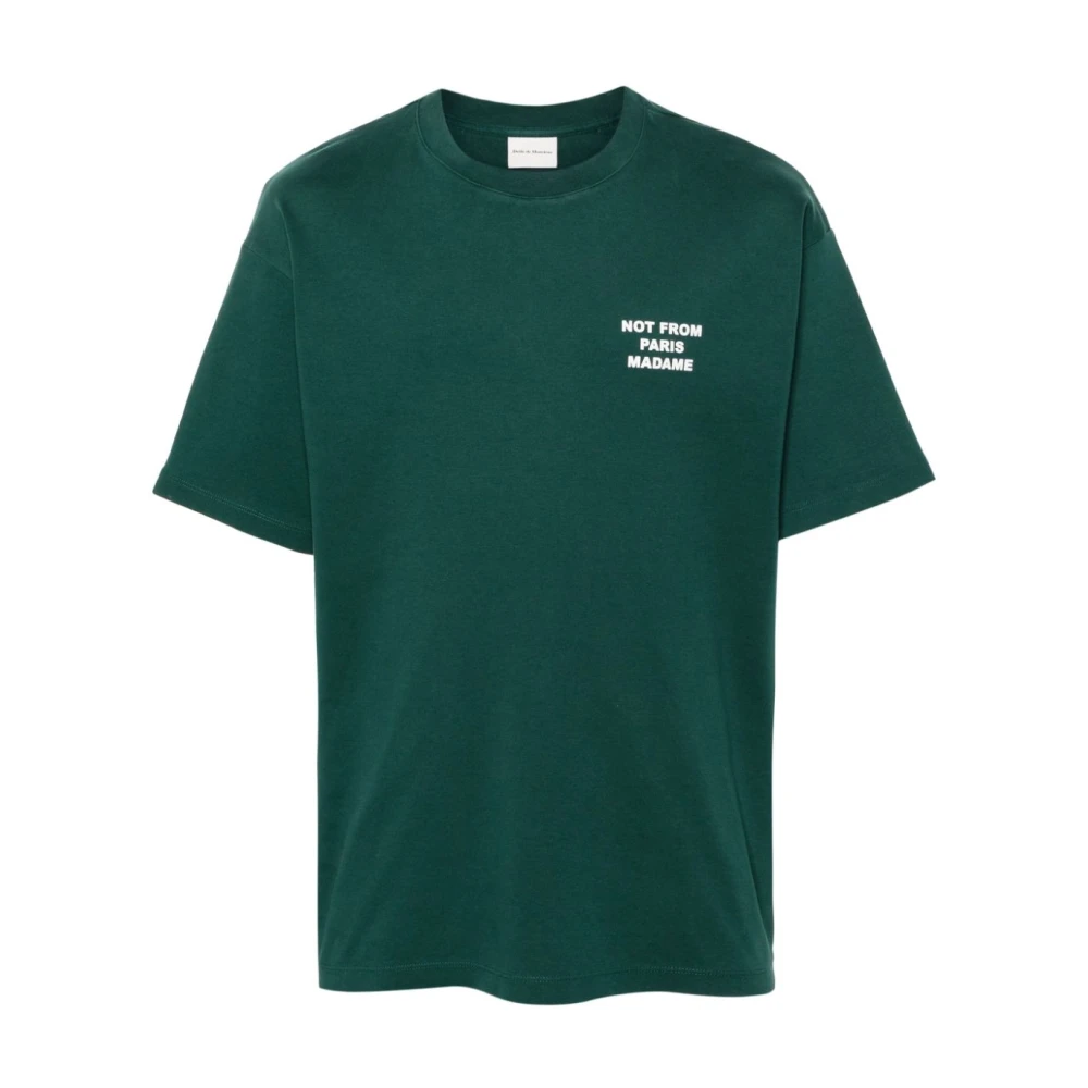 Drole de Monsieur Groene T-shirt met Slogan Print en Crew Neck Green Heren