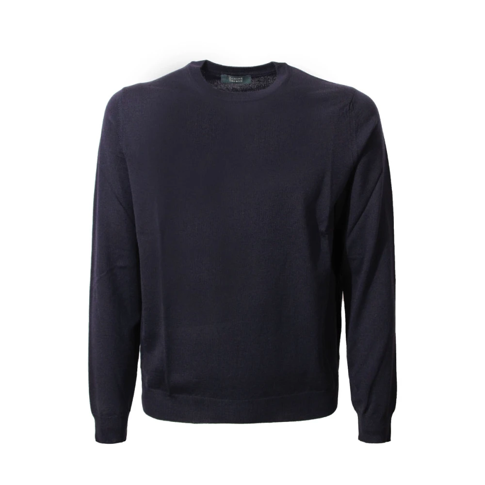 Zanone Blauwe Wol Crew Neck Sweater Blue Heren