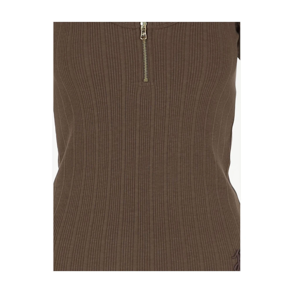 Patou Logo Gebreid T-shirt met Ritssluiting Brown Dames