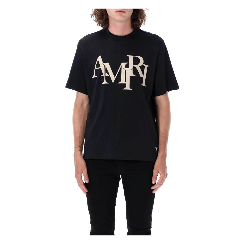 Amiri Zwart T-shirt met verspringend ontwerp Black Heren