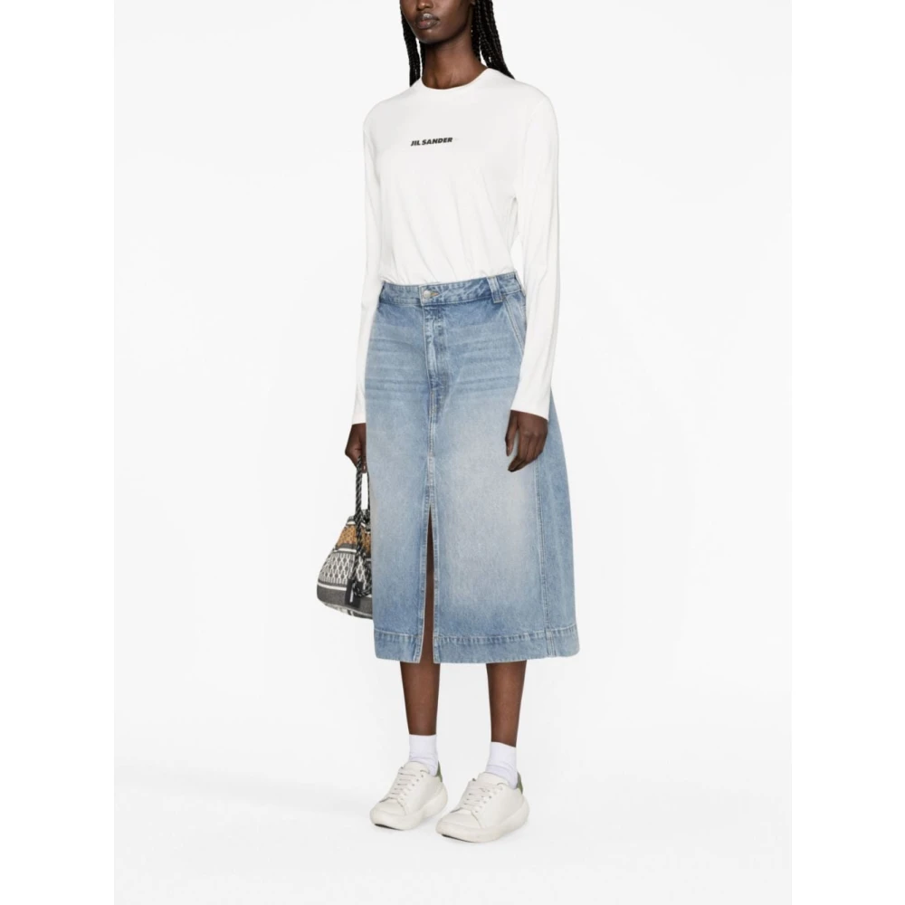 Jil Sander Logo Print Katoenen T-shirts en Polos White Dames
