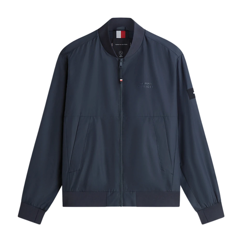 Tommy Hilfiger Men's Blue Water Resistant Tonal Logo Bomber Jacket