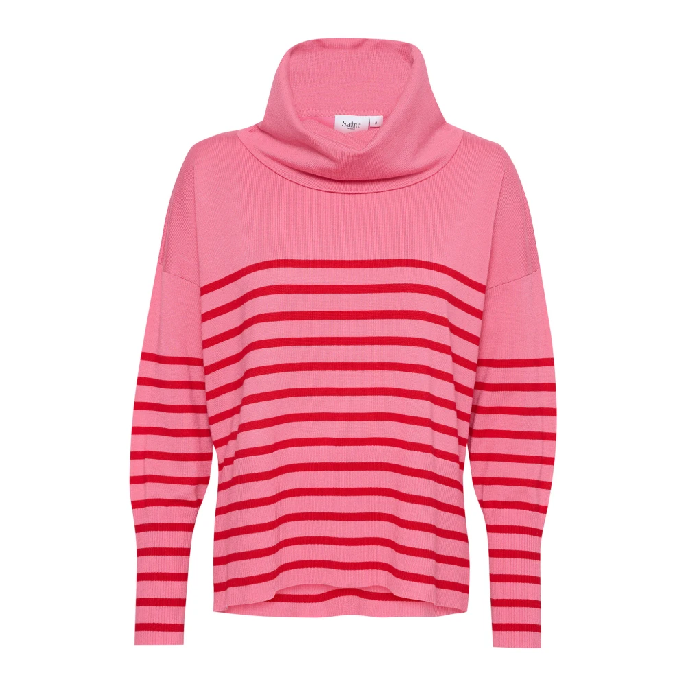 Saint Tropez Gestreepte Cowlneck Pullover Trui Chateau Rose Pink Dames