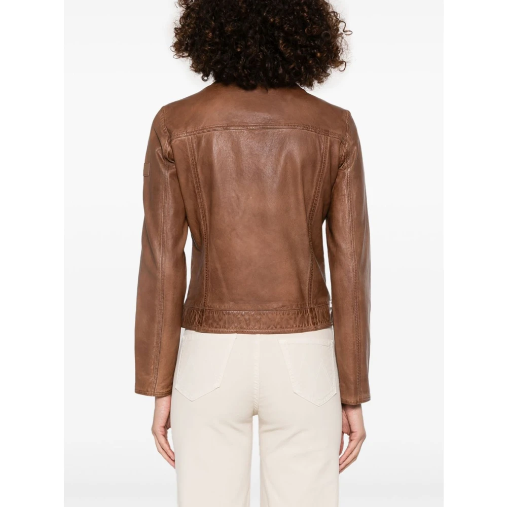 Peuterey Bruine leren jas bovenkleding stijl Brown Dames