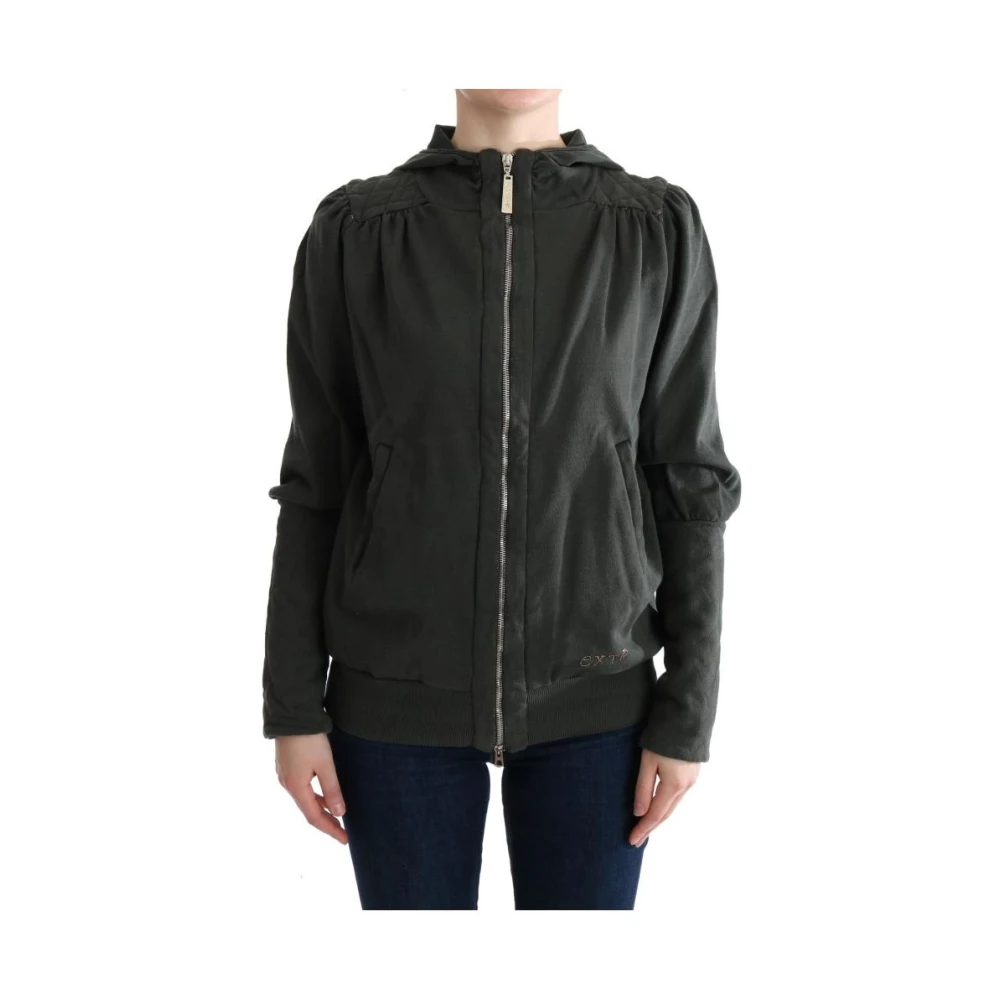 Exte Kvinno Grå Jackor Dam, S, Bomull, Zip-Up Bomull Hoodie