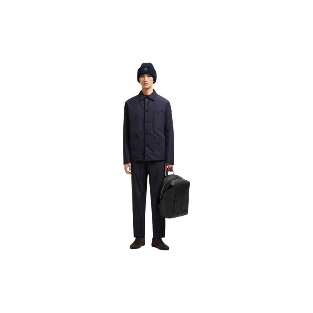 Moncler Navy Dons Shacket met Leren Patch Blue Heren
