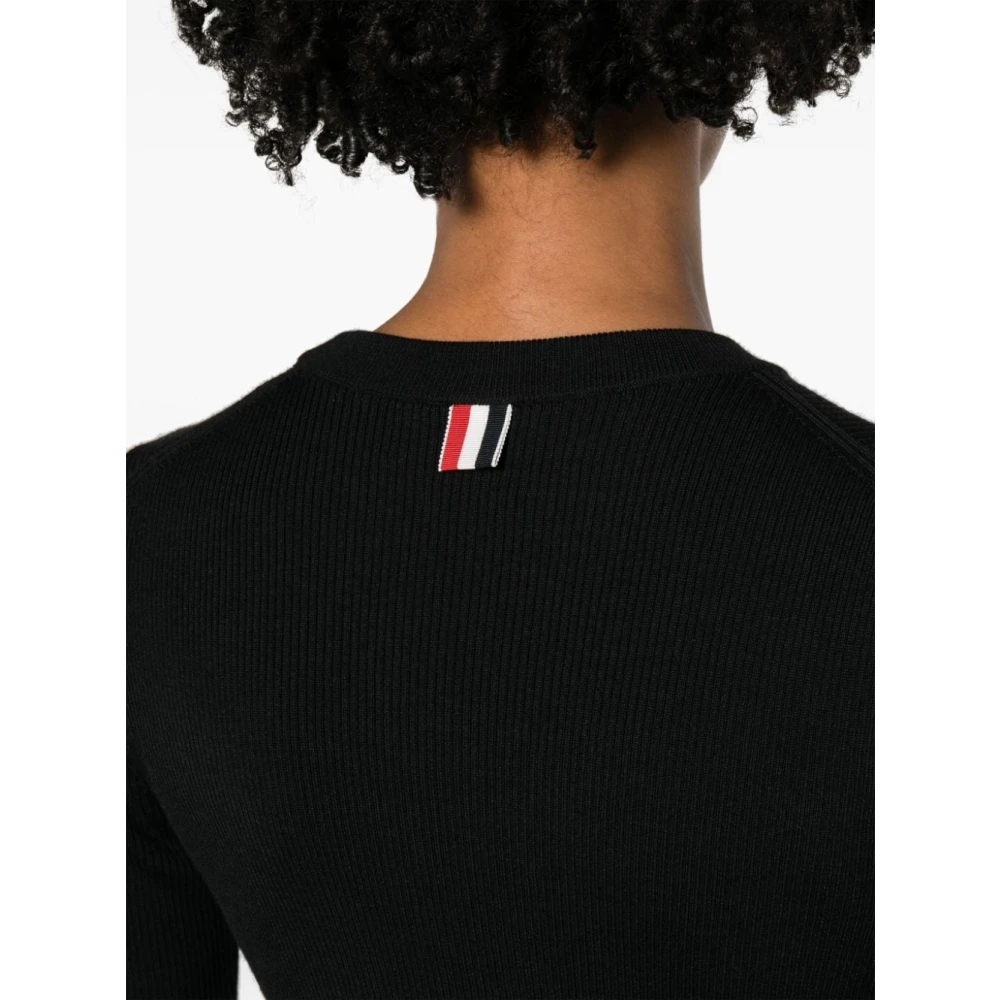Thom Browne Zwarte Geribbelde Zijde Wol Vest Black Dames