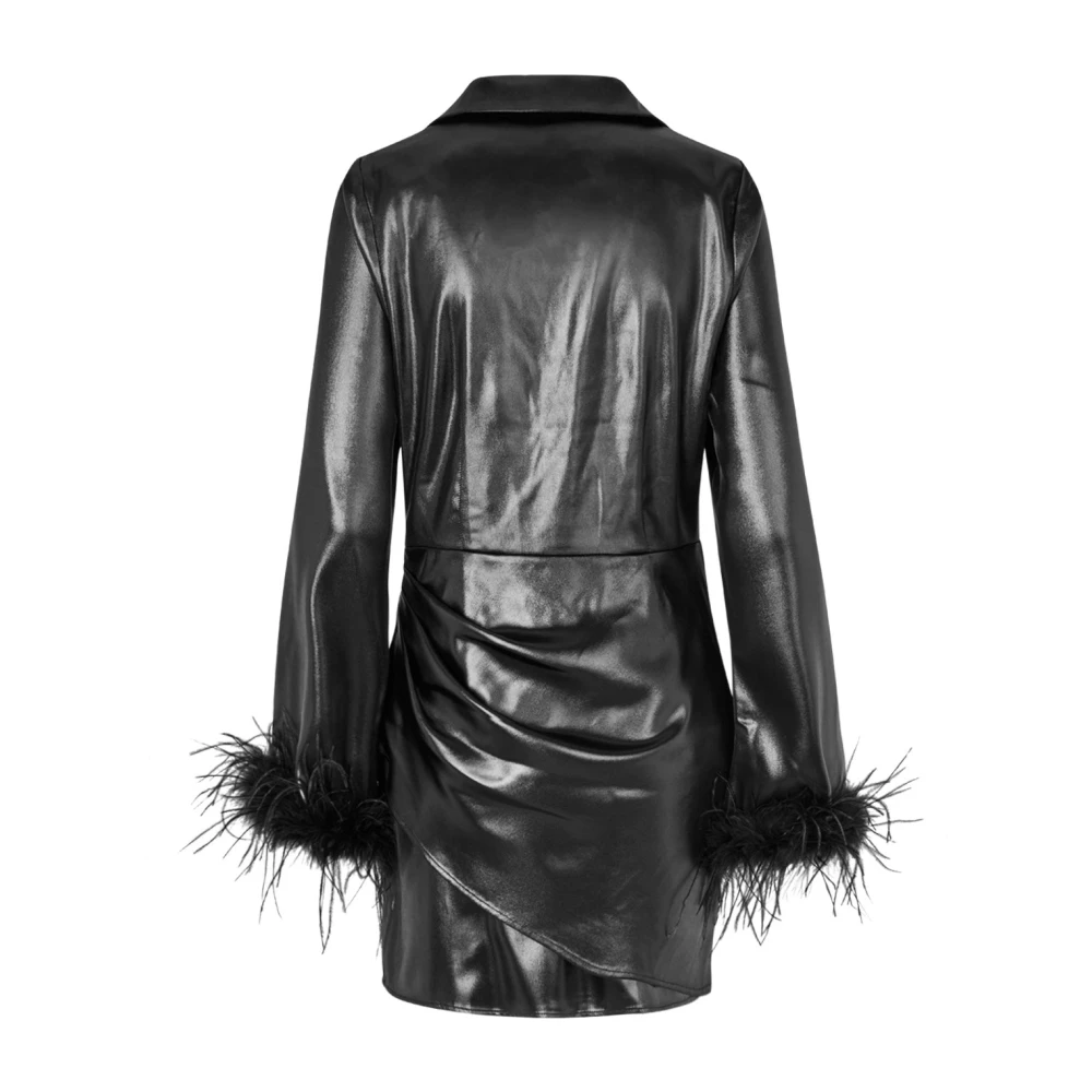 Cras Zwarte Gedrapeerde Jurk met Veerdetail Black Dames