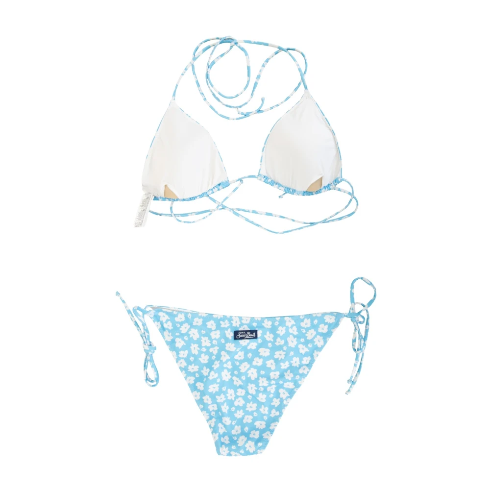 MC2 Saint Barth Bloemen Bikini Set met Striksluiting Blue Dames