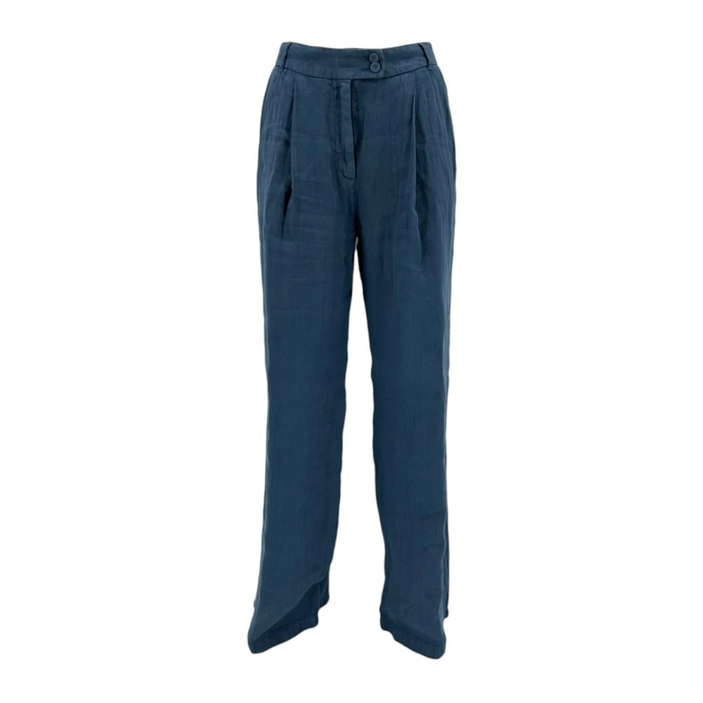 120% lino Wide Trousers Blue Dames
