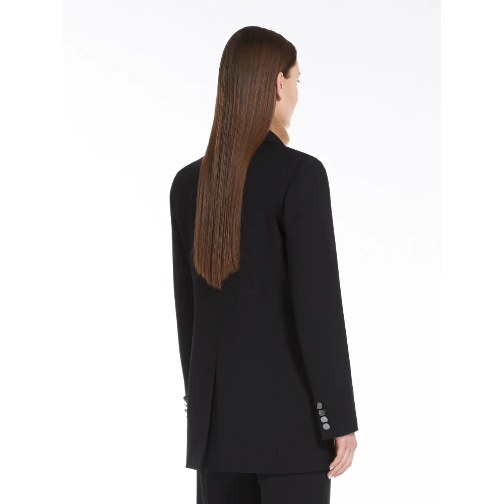 Max Mara Studio Zwarte Wollen Crepe Blazer Black Dames