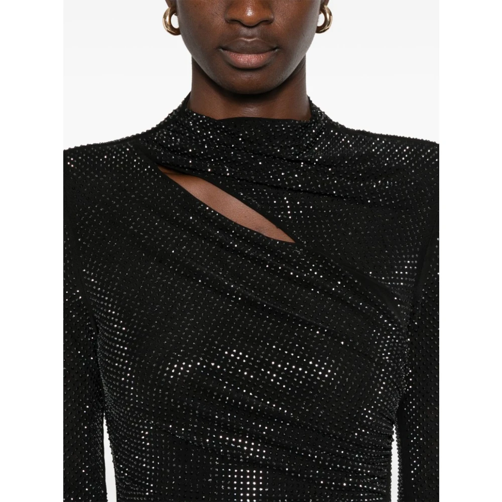 Self Portrait Zwarte Mesh Jurk met Strass Black Dames
