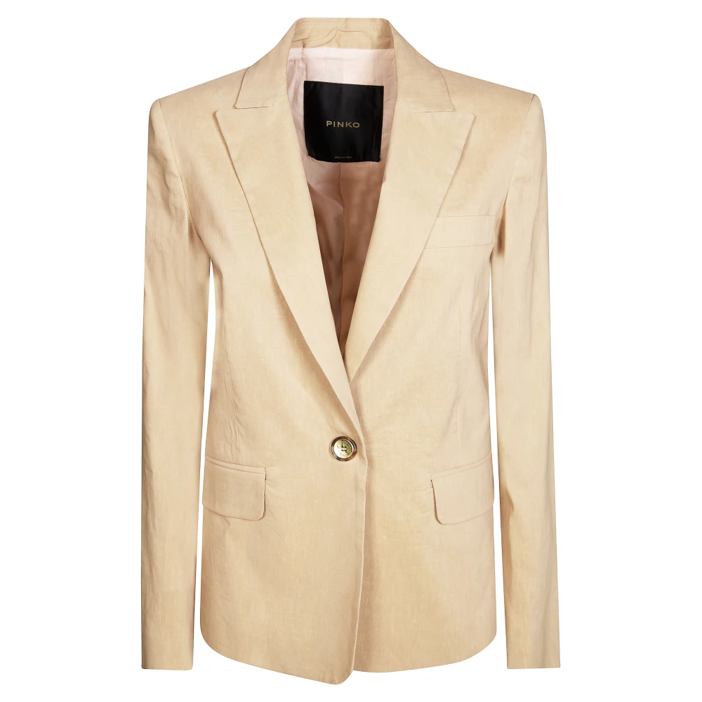 Pinko Vrouw Beige Jassen Dames, Xl, Leer, Freda Giacca Lino Stretch