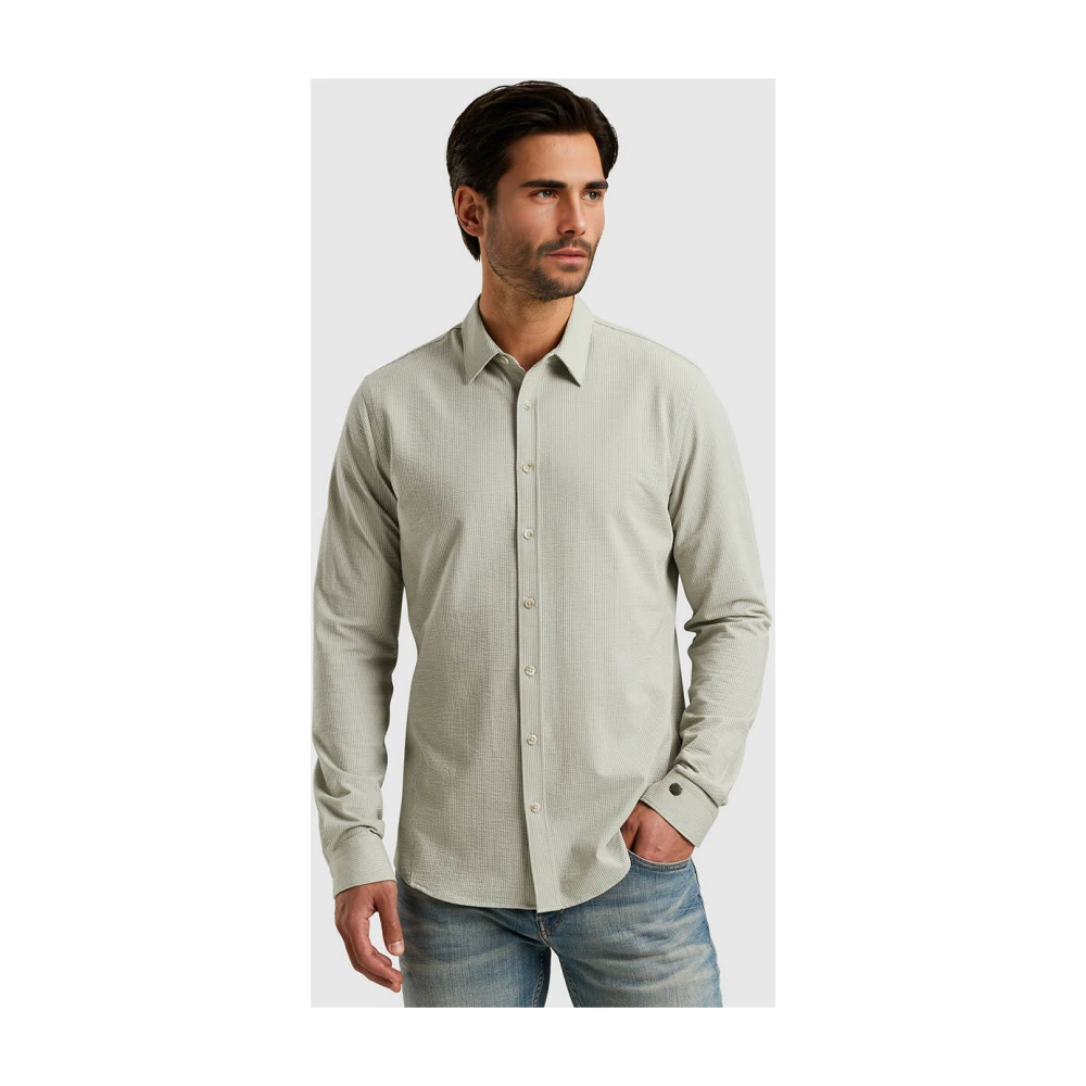 Cast Iron Lange Mouw Dobby Jersey Shirt Green Heren