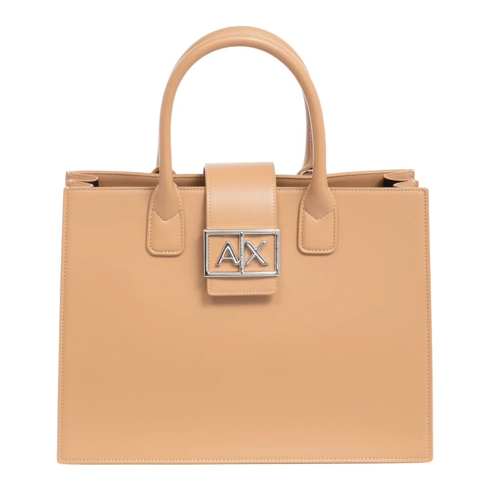 Armani Exchange Women's Pink Magnet Closure Plain Handbag With Logo