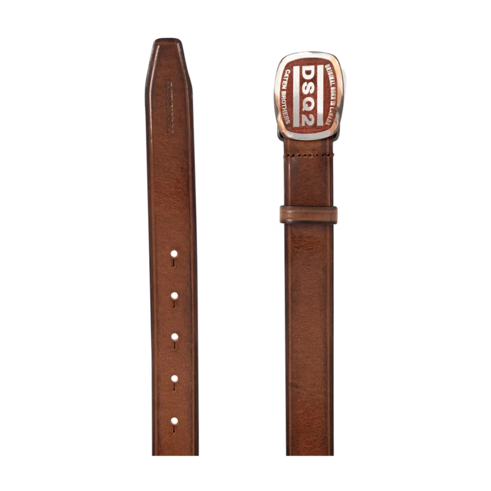 Dsquared2 Logo Gesp Riem Bruin Leer Italië Brown Heren