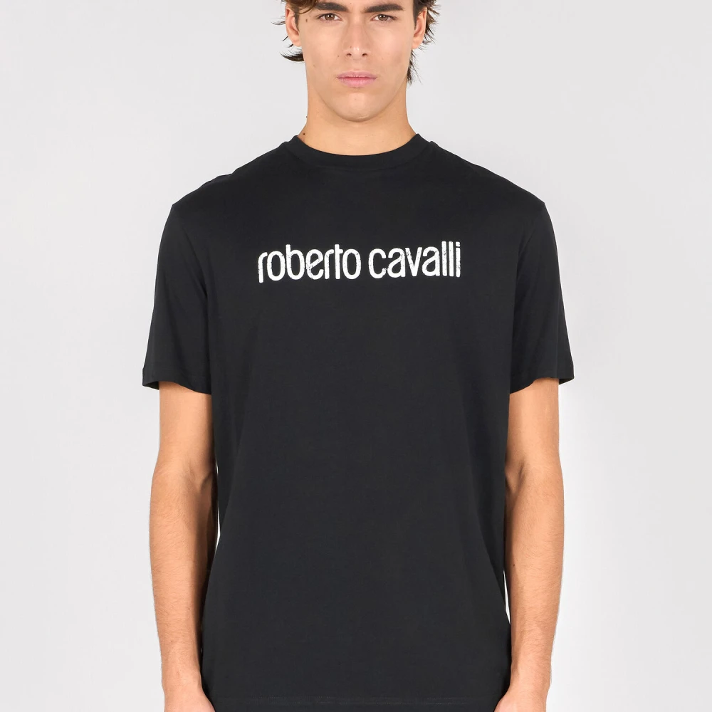 Roberto Cavalli T-shirt met opschrift Korte mouwen Black Heren