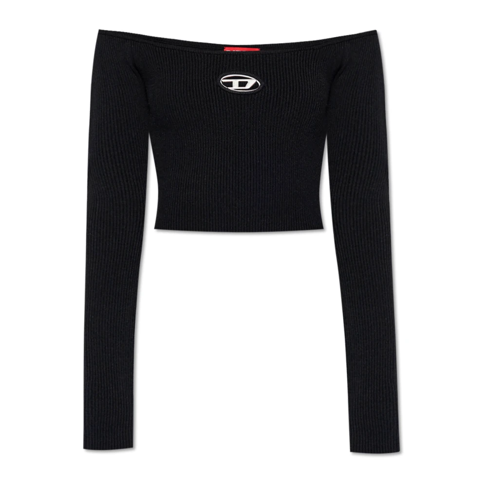 Diesel Ribgebreide Crop Top met Logo Black Dames