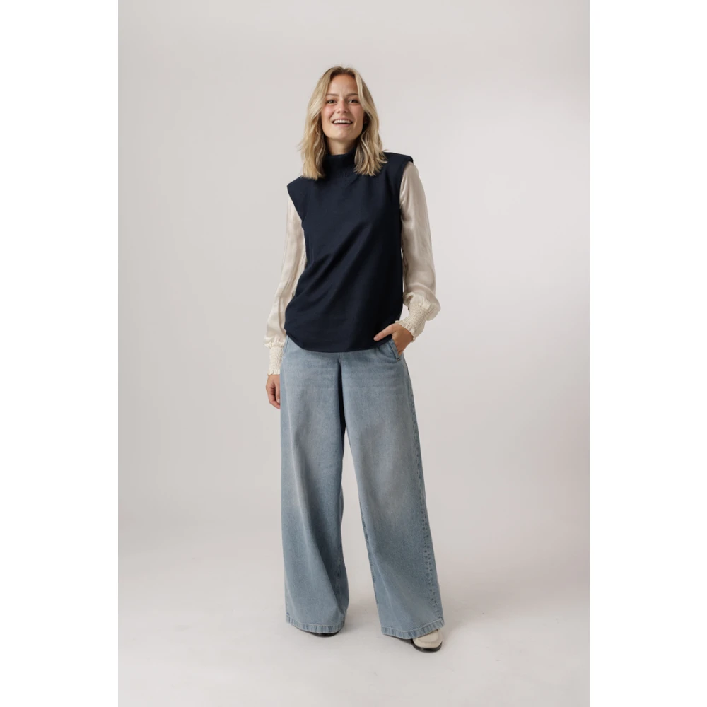 Est'Seven Elegante Turtle Neck Top Donkerblauw Blue Dames