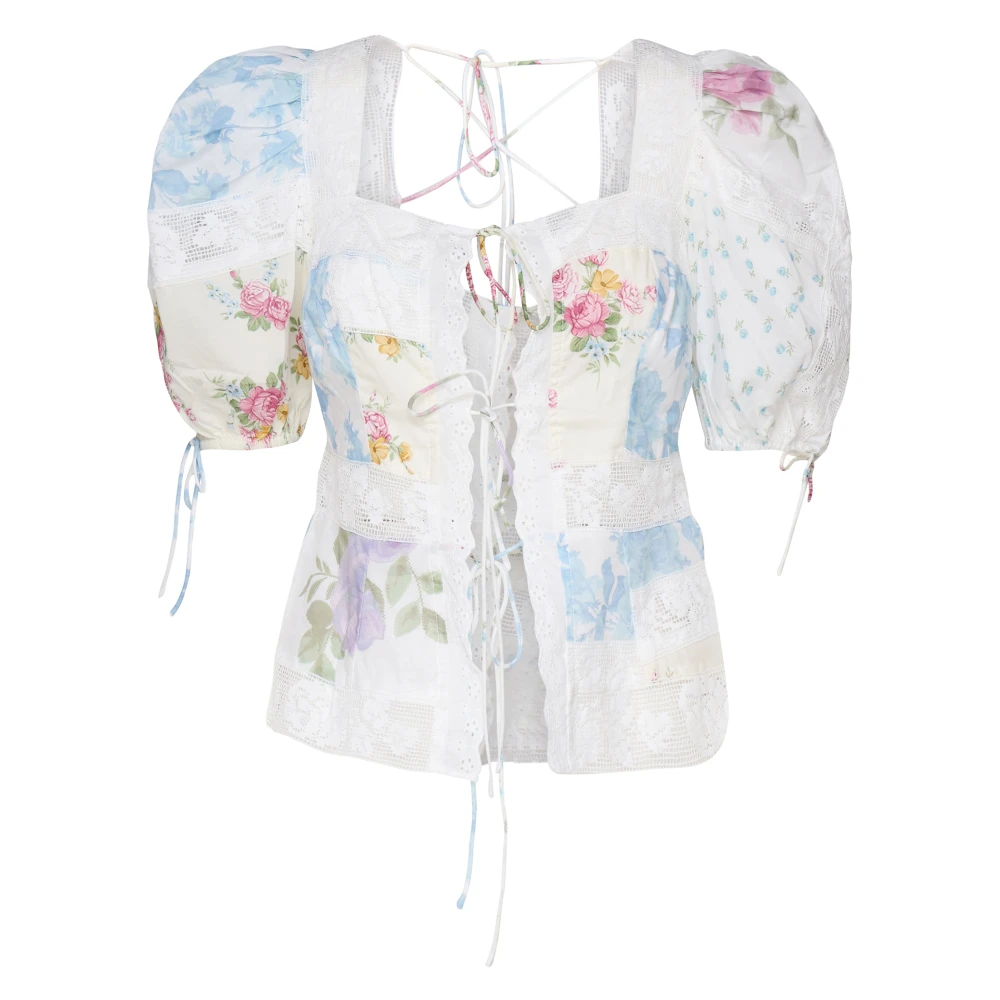For Love & Lemons Roze Blouse met Kant en Pofmouwen Multicolor Dames
