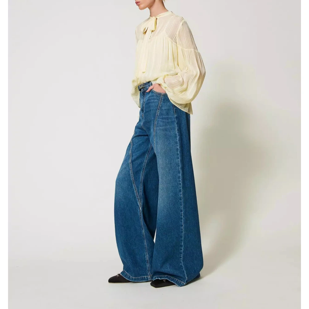 Twinset Wijde jeans met ovale riem Blue Dames