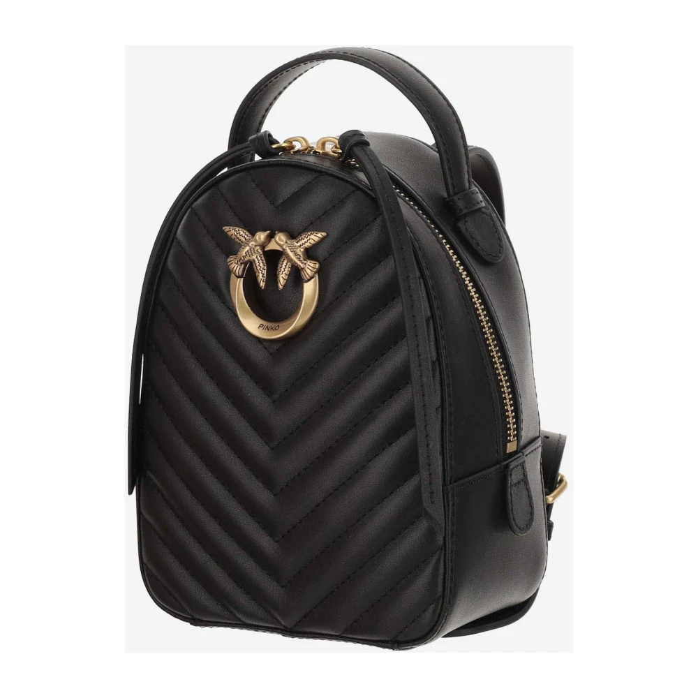 pinko Leren rugzak met logo en rits Black Dames
