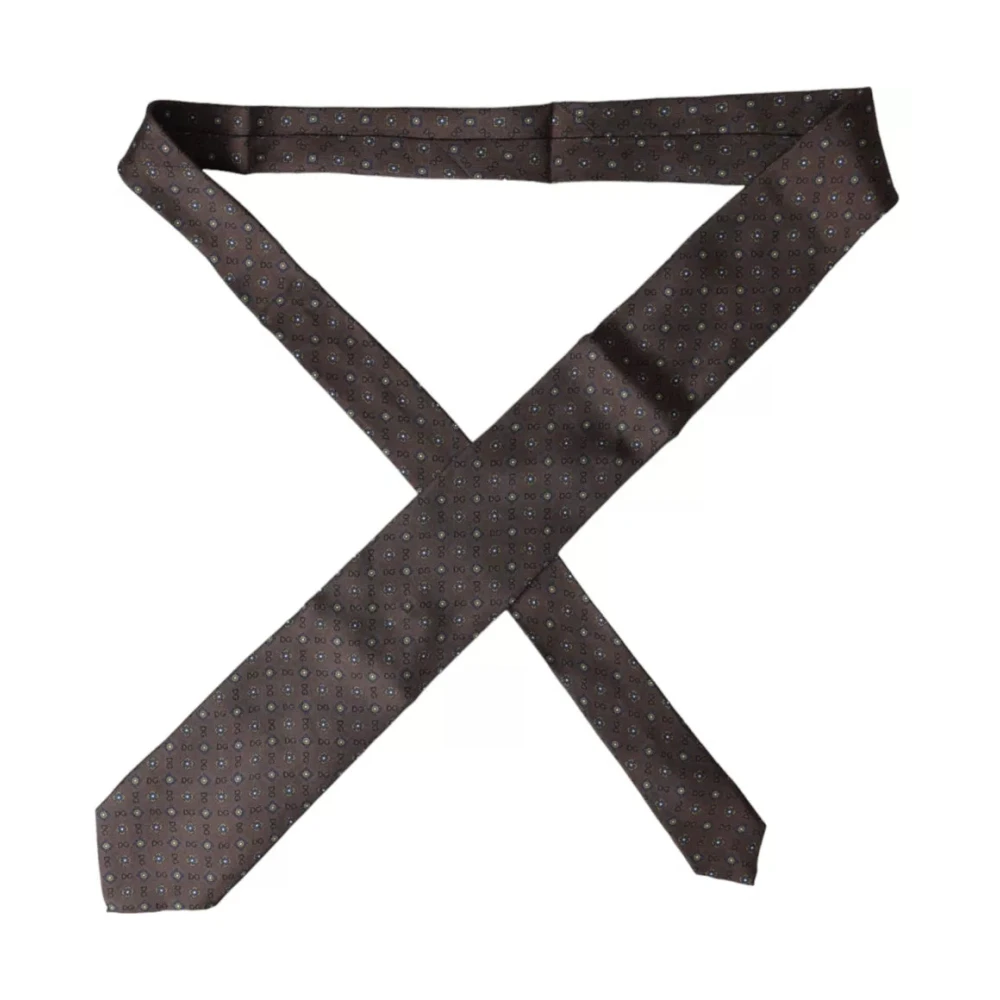 Dolce & Gabbana Bruine Zijden Stropdas met Logodetails Brown Heren