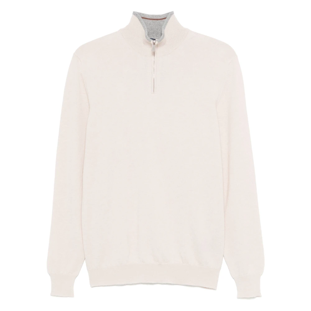 Fedeli Luxe Cashmere Half-Zip Gebreide kleding Beige Heren