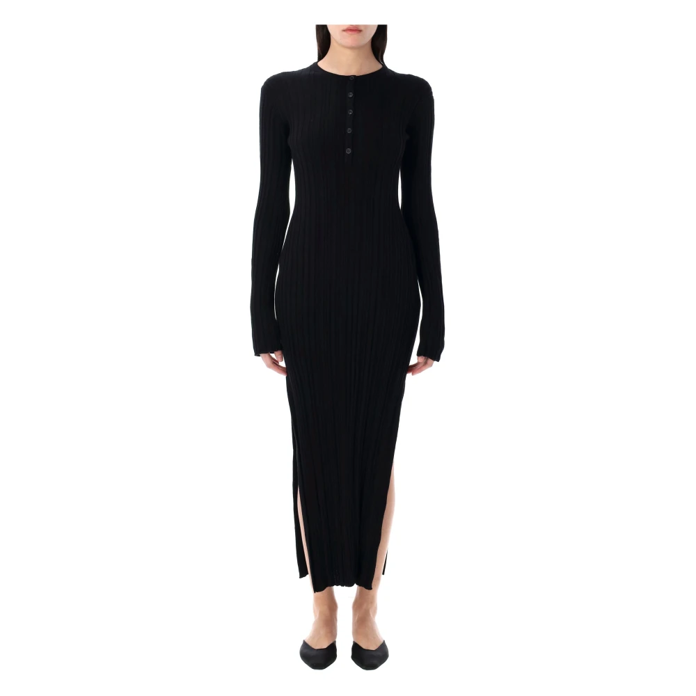 Loulou Studio Elegante Lange Gebreide Jurk Black Dames