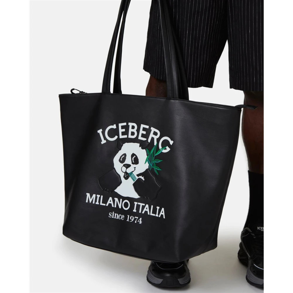 Iceberg Shopper tas met logo en Panda Black Heren