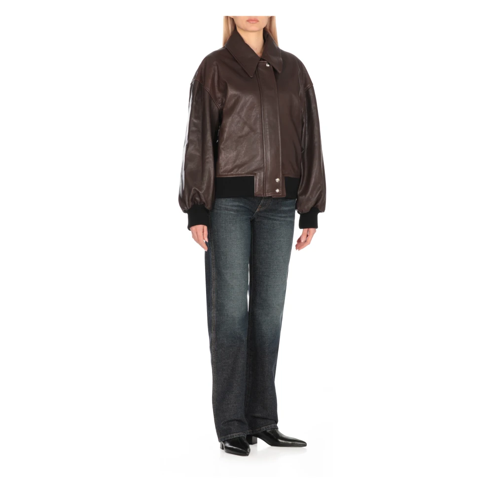 Khaite Bruine Leren Jas met Kraag Brown Dames