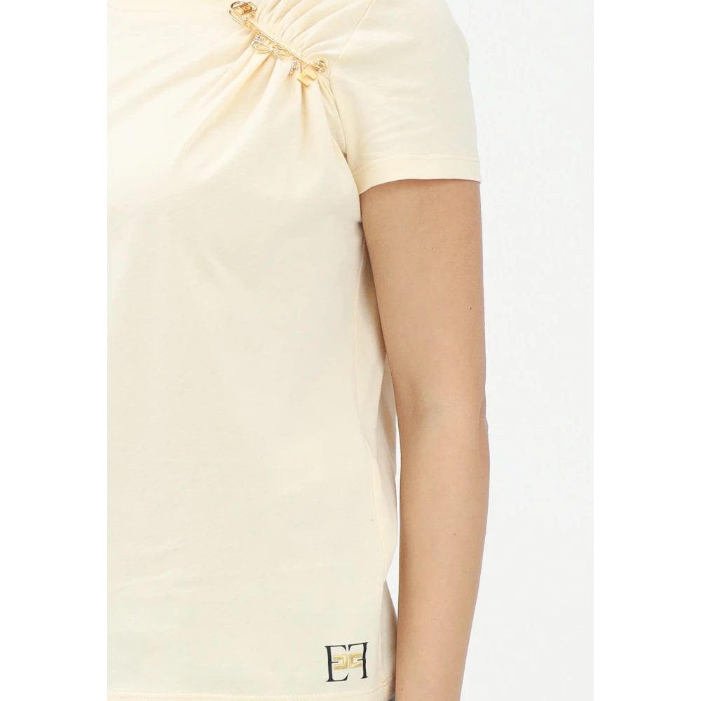 Elisabetta Franchi Gele T-shirt met korte mouwen Slim Fit Yellow Dames