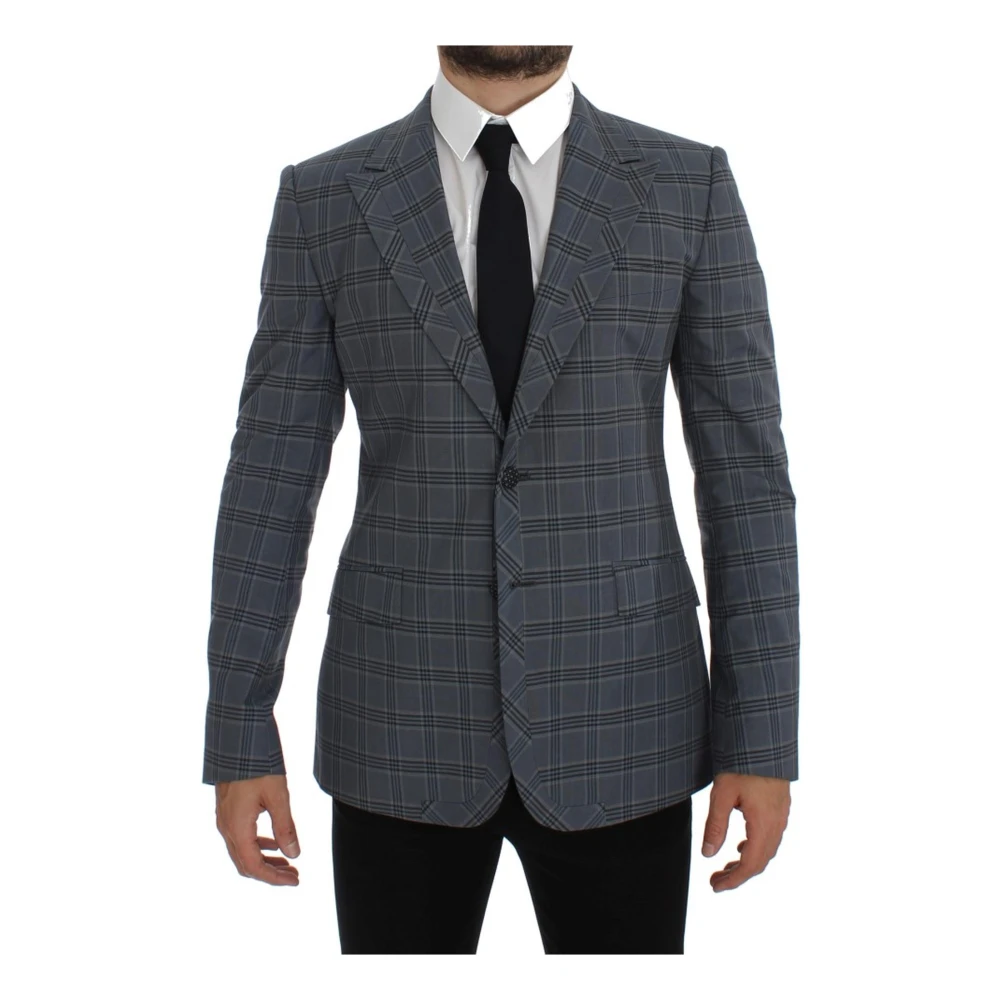 Dolce & Gabbana Men's Multicolor Blazers, Xs, Blue Checkered Slim Fit Blazer