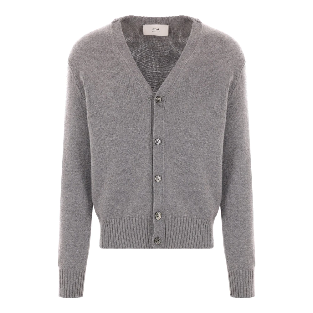 Ami Paris Grå Cashmere Cardigan Stickad Tröja Gray, Herr