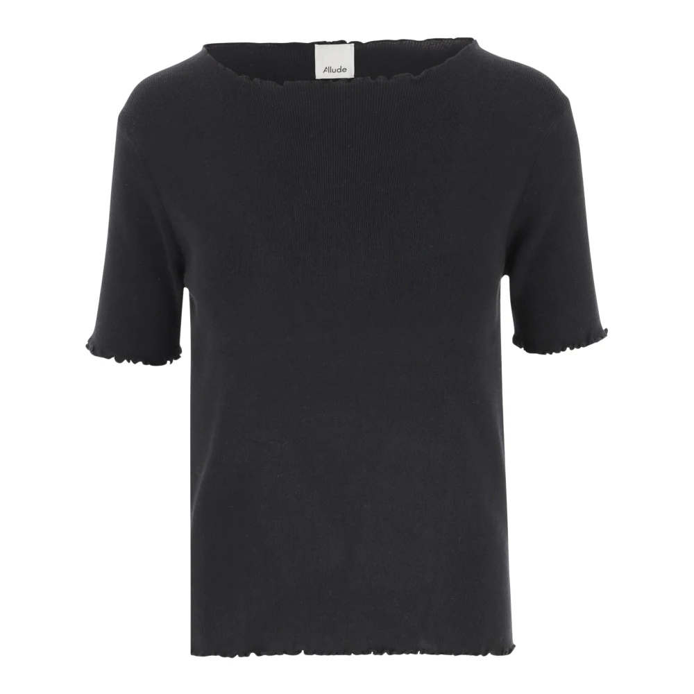 Allude Zwarte gebreide trui met boot hals Black Dames