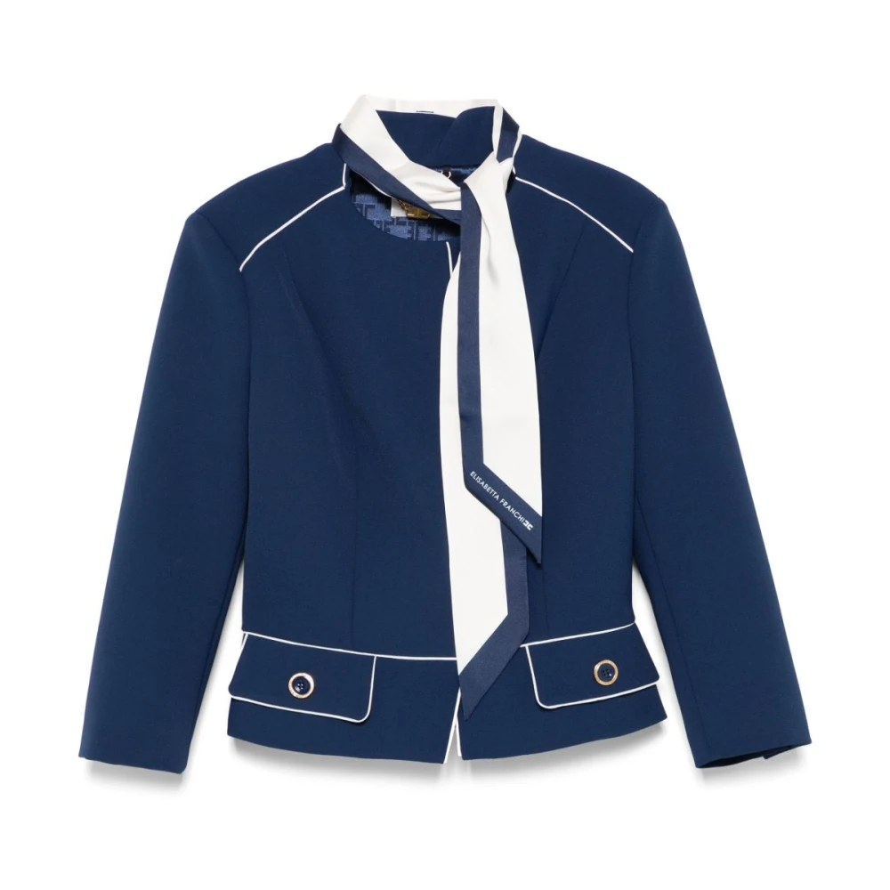 Elisabetta Franchi Blauw en witte buitenkleding jas Blue Dames