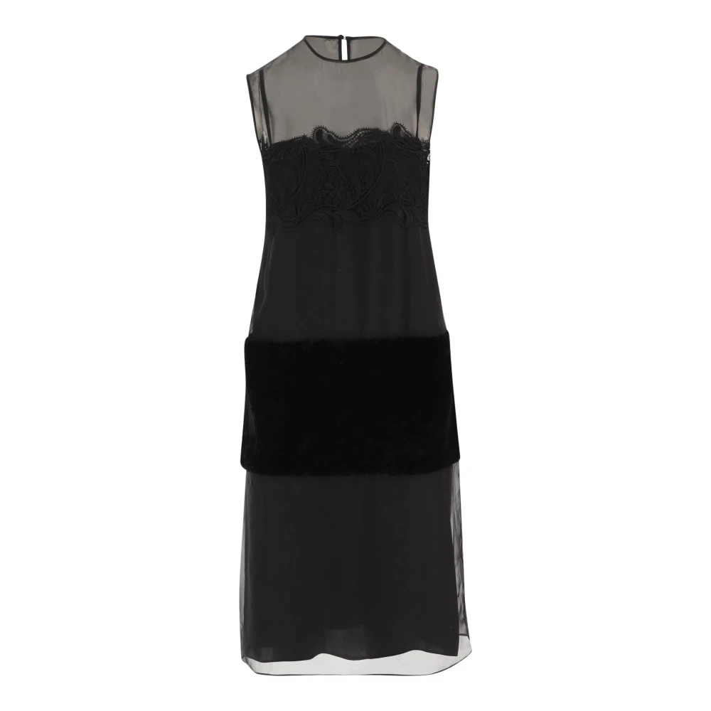Ferragamo Women's Black Lace Inlay Sleeveless Dress