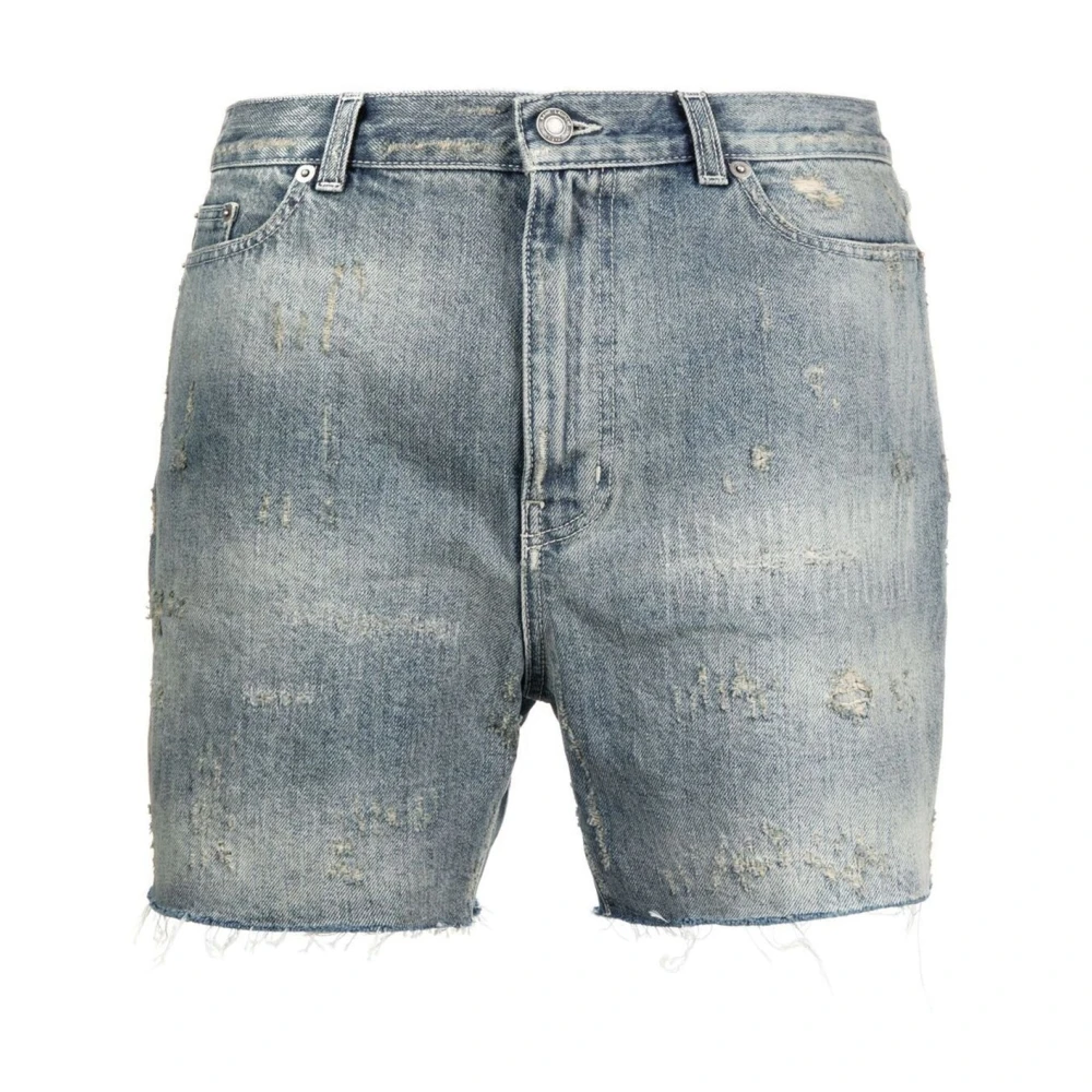 Saint Laurent Destroyed Denim California Shorts Blue Heren