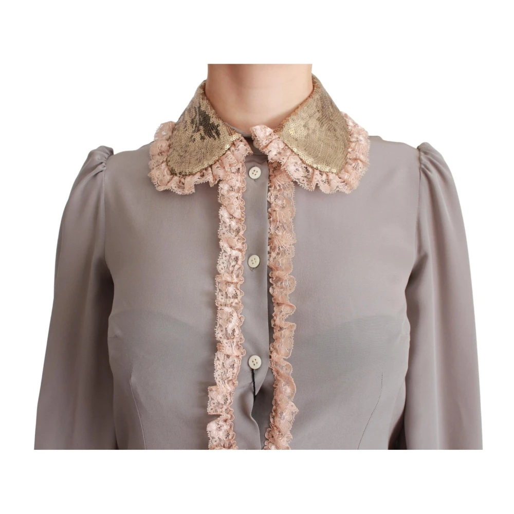 Dolce & Gabbana Pailletkraag Blouse Shirt Grijs Roze Gray Dames